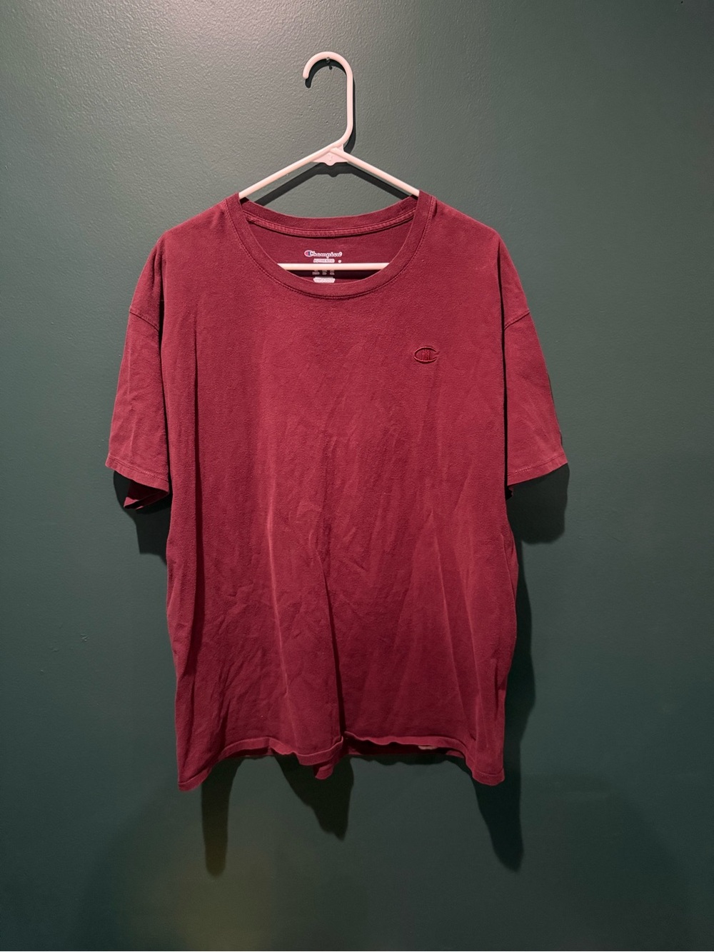 Champion Men's Burgundy Washed Crewneck Tee